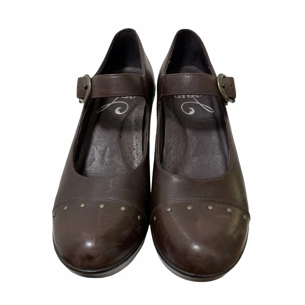 Dansko Leather Mary Jane Platform Wedge Womens EU 38 US 7.5-8 Brown Studded Clog
